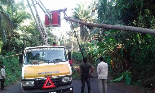 ഹൈടെൻഷൻ ലൈനിൽ തെങ്ങ് മുറിഞ്ഞ് വീണ്  വൈദ്യുതി തകരാറിലായി