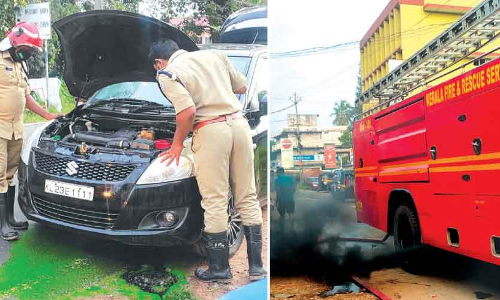 ഒാടിക്കൊണ്ടിരുന്ന കാറിൽനിന്ന്​ പുക