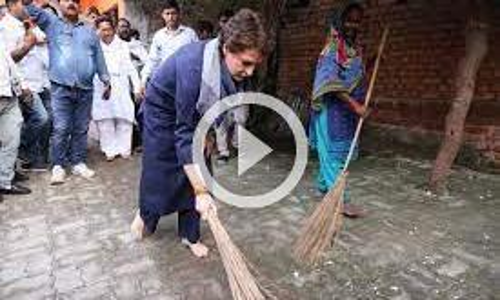 തെരുവ് തൂത്തുവാരി യു.പി മുഖ്യമന്ത്രിക്ക് പ്രിയങ്ക ഗാന്ധിയുടെ മറുപടി