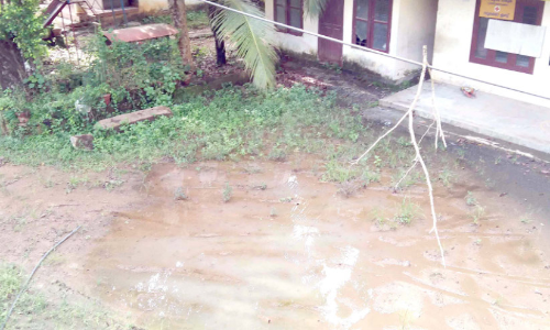 റോഡ്​ നിർമാണത്തിലെ അപാകത;  ഗവ. എൽ.പി സ്​കൂൾ മുറ്റം ചളിക്കുളം
