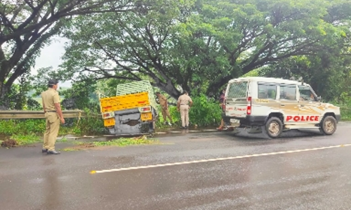 പന്താവൂർ പാലത്തിൽ മിനിലോറി ഇടിച്ചു: രണ്ടുപേർക്ക് പരിക്ക്