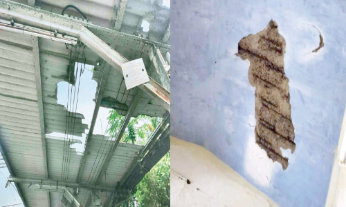 പൊ​ട്ടി​പ്പൊ​ളി​ഞ്ഞ്​ പ​ര​പ്പ​ന​ങ്ങാ​ടി റെ​യി​ൽ​വേ സ്​​റ്റേ​ഷ​ൻ;  മ​ഴ​വെ​ള്ളം കു​ത്തി​യൊ​ലി​ച്ച് പ​ല ഭാ​ഗ​ങ്ങ​ളും ജീ​ർ​ണാ​വ​സ്ഥ​യി​ലാ​ണ്