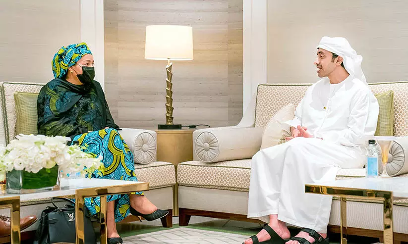 ശൈഖ്​ അബ്​ദുല്ലയും യു.എൻ ഡെപ്യൂട്ടി സെക്രട്ടറി ജനറലും എക്​സ്​പോയിൽ കൂടിക്കാഴ്​ച നടത്തി