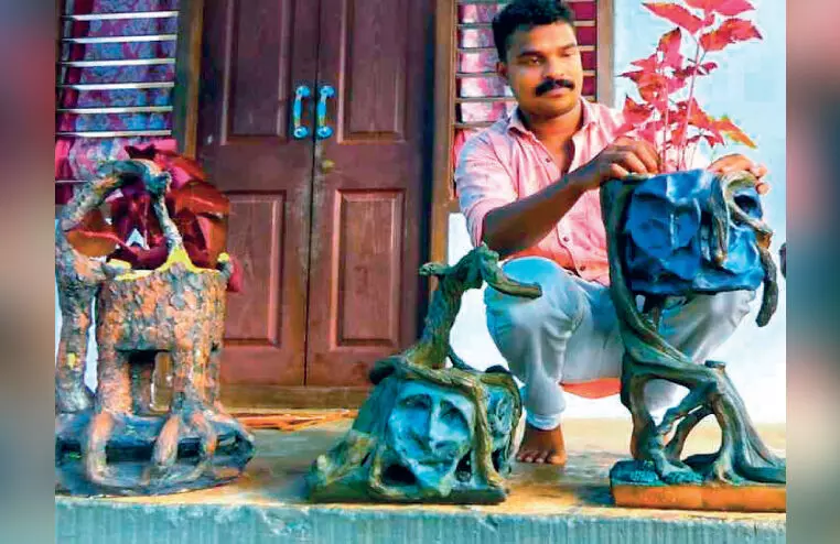 The expatriate survives by making flower pots