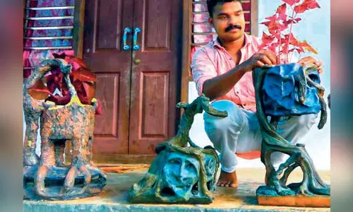 The expatriate survives by making flower pots