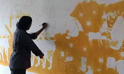 കലാസ്വാദകരുടെ മനം കവർന്ന്  ബി.ആർ.സിയിലെ ചുമർചിത്രം