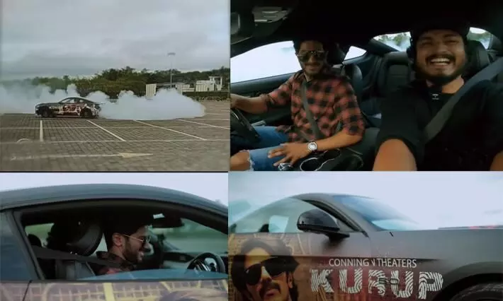 dulquer salmaan drifting ford mustang for his movie kurup promotion