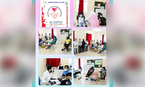 അ​ൽ​സീ​ബ്​ ഇ​ന്ത്യ​ൻ സ്​​കൂ​ളി​ൽ ര​ക്​​ത​ദാ​ന ക്യാ​മ്പ്​ സം​ഘ​ടി​പ്പി​ച്ചു