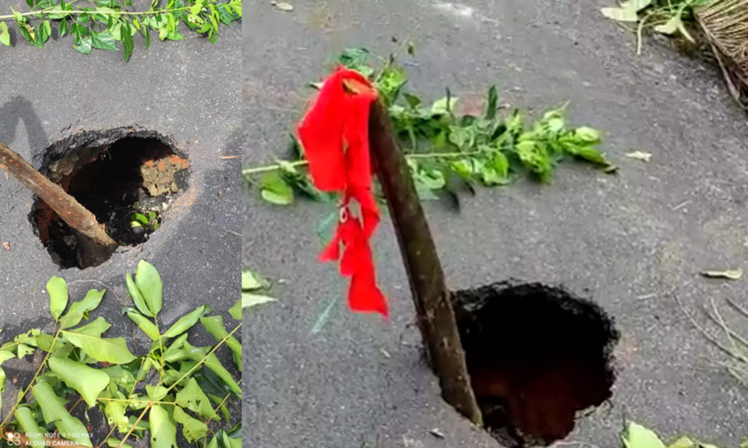 ടാറിങ് കഴിഞ്ഞ റോഡിൽ പൊടുന്നനെ ഒരു ഗർത്തം; വഴിമാറിയത് വൻ ദുരന്തം -വിഡിയോ