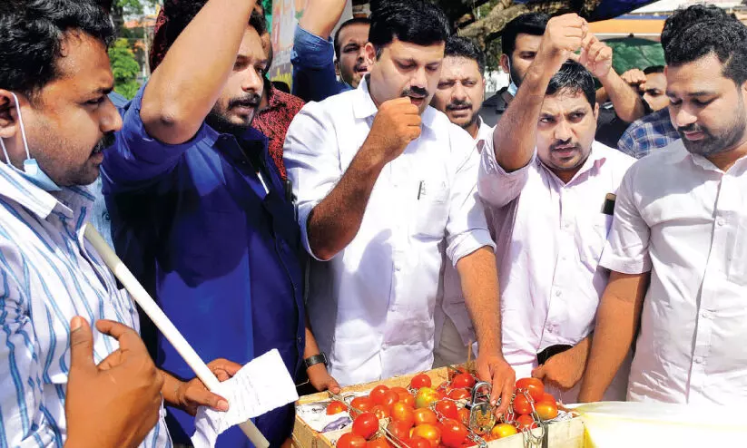 tomato price hike IYC protest
