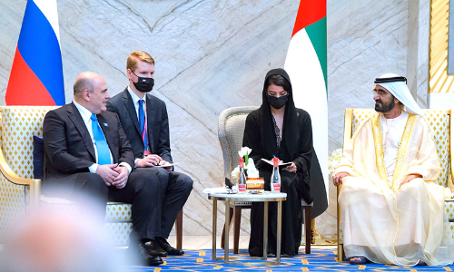 ശൈ​ഖ്​ മു​ഹ​മ്മ​ദ്​ റ​ഷ്യ​ൻ പ്ര​ധാ​ന​മ​ന്ത്രി​യു​മാ​യി   കൂ​ടി​ക്കാ​ഴ്​​ച ന​ട​ത്തി