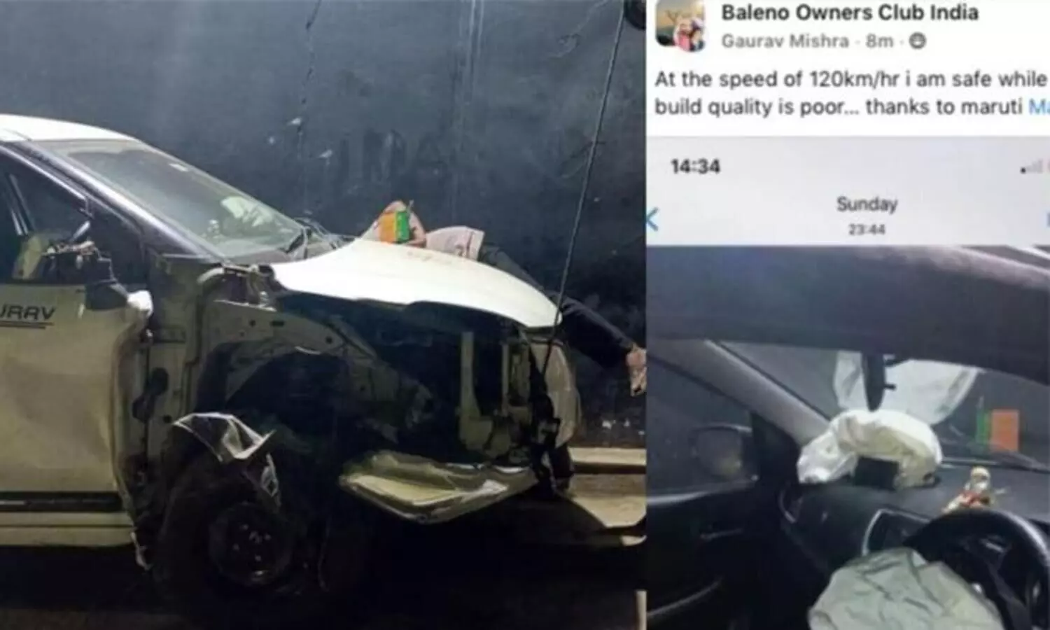 Maruti Baleno Crashes at 120 kmph, Owner Questions Criticism of Build Quality