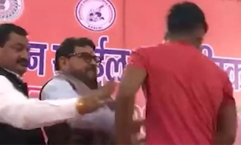 BJP MP Slapping Wrestler On Stage At Sports Event Video