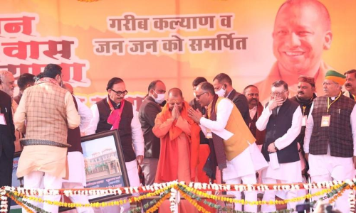 Yogi Adityanath flag off the Jan Vishwas Yatra from Mathura