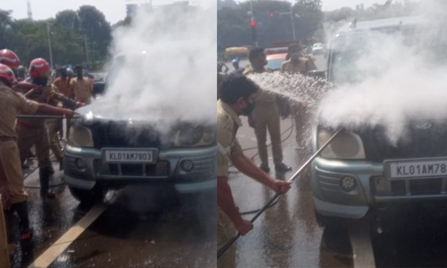 നിർത്തിയിട്ട കാറിന് തീ പിടിച്ചു