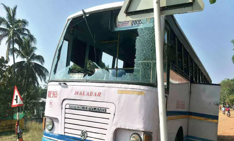 KSRTC bus glass broken Three injured