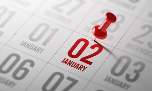 പുതുവർഷം: ജനുവരി 2 ഞായർ, പൊതു അവധി