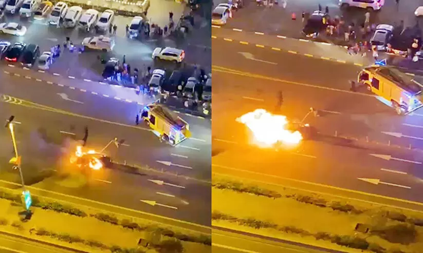 ഓടിക്കൊണ്ടിരുന്ന കാറിന് തീപിടിച്ചു; ഡ്രൈവർ രക്ഷപ്പെട്ടു ഓടിക്കൊണ്ടിരുന്ന കാറിന് തീപിടിച്ചു; ഡ്രൈവർ രക്ഷപ്പെട്ടു