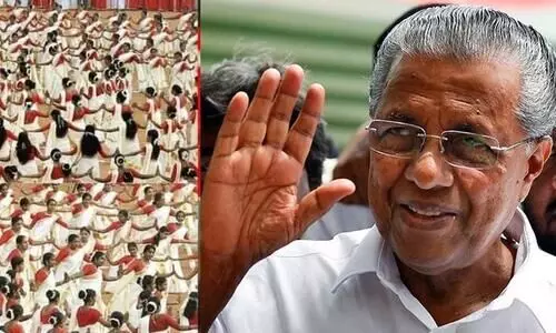 ഇന്നീ ​പാർട്ടി ലോകമെങ്ങും ശോഭിച്ചീടും കാരണഭൂതർ  പിണറായി വിജയനെന്ന സഖാവ്​ തന്നെ; ഇത് വല്ലാത്ത ജാതി തിരുവാതിരക്കളിയെന്ന്​ നെറ്റിസൺസ്​