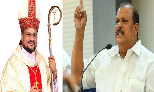 ബിഷപ് ഫ്രാങ്കോ മുളക്കലിനെ കൈമുത്തി വരവേറ്റ് പി.സി ജോർജ്; ബിഷപ്പ് ജോർജിന്റെ വീട്ടിലെത്തി