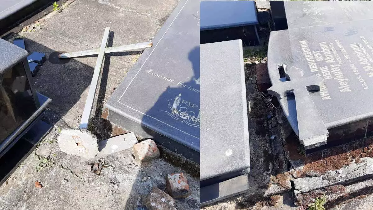 പ​ള്ളി സെ​മി​ത്തേ​രി​യി​ലെ കു​രി​ശു​ക​ൾ ത​ക​ർ​ത്തു