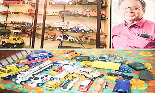 Collection of small models of vehicles