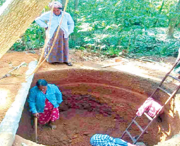 Women undertaking well construction