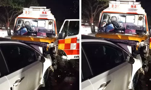 കോവിഡ് രോഗിയുമായി വന്ന ആംബുലൻസും കാറും കൂട്ടിയിടിച്ച് യാത്രക്കാർക്ക് പരിക്ക്