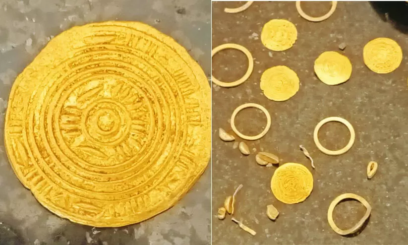 മഴക്കുഴി നിർമാണത്തിനിടെ ചെപ്പിൽ സൂക്ഷിച്ച നിലയിൽ സ്വർണ നാണയങ്ങൾ കണ്ടെത്തി