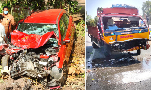 ലോറിയും കാറും കൂട്ടിയിടിച്ചു; ​കാർ യാത്രികർക്ക്​ പരിക്ക്​