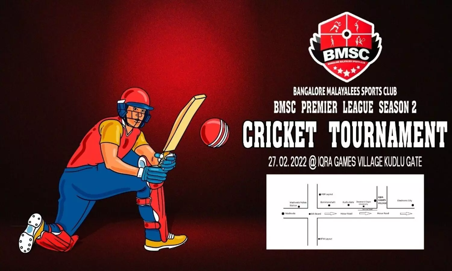 ബാംഗ്ലൂർ മലയാളി സ്പോർട്സ് ക്ലബ് ക്രിക്കറ്റ് മത്സരം ഞായറാഴ്ച