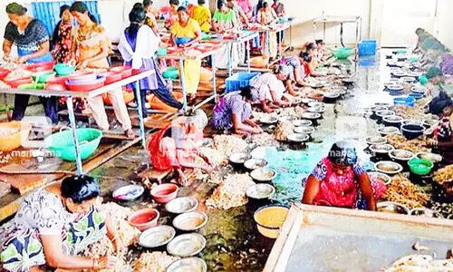 മെച്ചപ്പെട്ട് ചെമ്മീൻ വ്യവസായം: പീലിങ് തൊഴിലാളികൾക്ക് ദാരിദ്ര്യം മെച്ചപ്പെട്ട് ചെമ്മീൻ വ്യവസായം: പീലിങ് തൊഴിലാളികൾക്ക് ദാരിദ്ര്യം