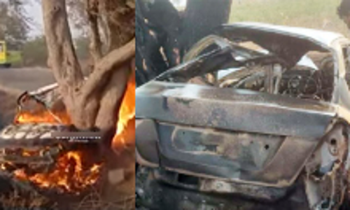 കാ​ർ മ​ര​ത്തി​ലി​ടി​ച്ച്​ ക​ത്തി മൂ​ന്നു​പേ​ർ​ വെന്തുമരിച്ചു