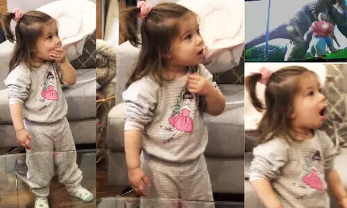 ദിനോസറിനെ ആദ്യമായി കണ്ട രണ്ട് വയസുകാരിയുടെ പ്രതികരണം നോക്കൂ, വൈറലായി വിഡിയോ