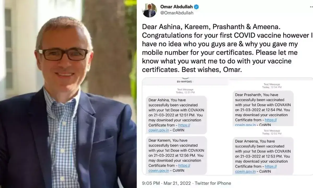 നാലു പേരുടെ കോവിഡ് വാക്സിനേഷൻ സർട്ടിഫിക്കറ്റ് ഉമർ അബ്ദുല്ലയുടെ ഫോണിൽ; പിന്നീട് സംഭവിച്ചത് നാലു പേരുടെ കോവിഡ് വാക്സിനേഷൻ സർട്ടിഫിക്കറ്റ് ഉമർ അബ്ദുല്ലയുടെ ഫോണിൽ; പിന്നീട് സംഭവിച്ചത്