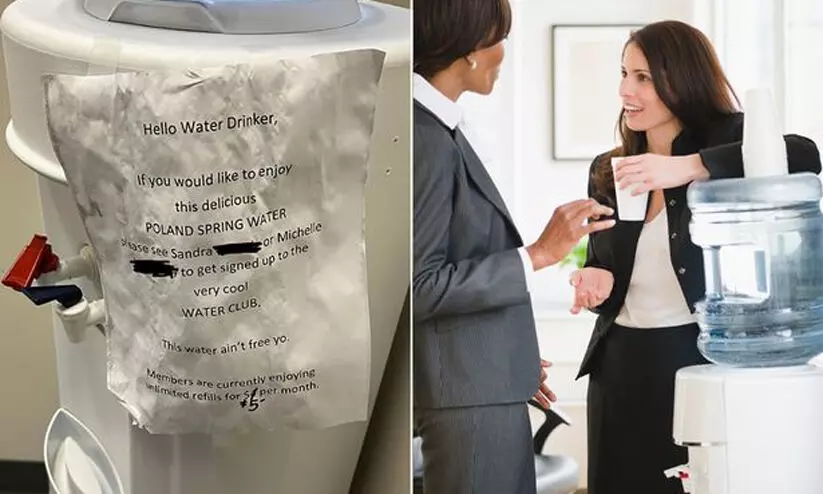 ജീവനക്കാരാണെങ്കിലും ഓഫീസിലെ കൂളറിൽ നിന്ന് വെള്ളംകുടിക്കണമെങ്കിൽ പണം നൽകണം; വിചിത്ര രീതികളുമായി ഒരു കമ്പനി ജീവനക്കാരാണെങ്കിലും ഓഫീസിലെ കൂളറിൽ നിന്ന് വെള്ളംകുടിക്കണമെങ്കിൽ പണം നൽകണം; വിചിത്ര രീതികളുമായി ഒരു കമ്പനി