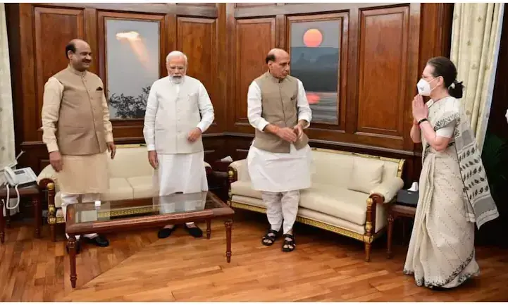 സോണിയയെ നോക്കാതെ മോദി; ലോക്‌സഭാ സ്പീക്കർ പങ്കുവെച്ച ചിത്രം വൈറലായി