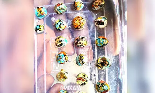 മഞ്ചാടിയിൽ രാമായണ കഥാപാത്രങ്ങൾ കോറിയിട്ട് രമേശൻ