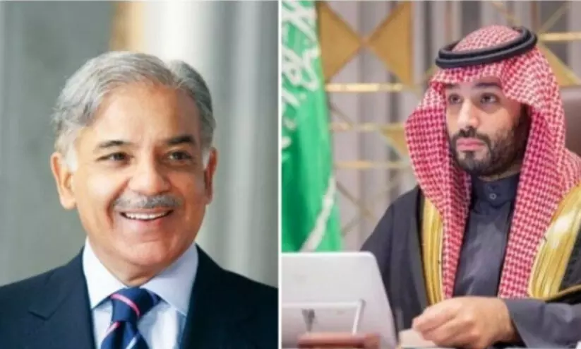 പാകിസ്താൻ പ്രധാനമന്ത്രി മുഹമ്മദ് ഷെഹ്ബാസ് ഷരീഫിനെ സൗദി കിരീടാവകാശി അഭിനന്ദിച്ചു പാകിസ്താൻ പ്രധാനമന്ത്രി മുഹമ്മദ് ഷെഹ്ബാസ് ഷരീഫിനെ സൗദി കിരീടാവകാശി അഭിനന്ദിച്ചു