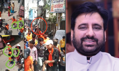 ഹനുമാൻ ജയന്തി ഘോഷയാത്രക്കിടെ പ്രദേശവാസികളെ കല്ലെറിയുന്ന വിഡിയോ പുറത്തുവിട്ട്  ആപ് നേതാവ്