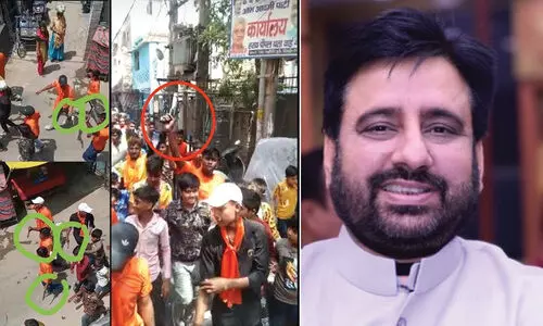 ഹനുമാൻ ജയന്തി ഘോഷയാത്രക്കിടെ പ്രദേശവാസികളെ കല്ലെറിയുന്ന വിഡിയോ പുറത്തുവിട്ട്  ആപ് നേതാവ്