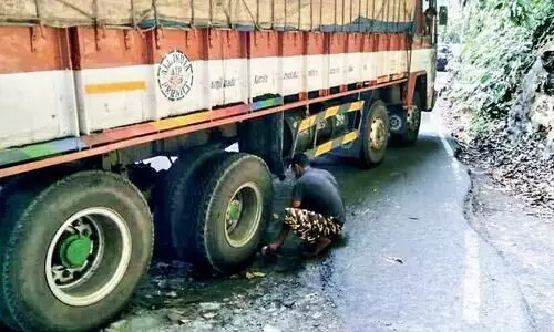 നാടുകാണി ചുരത്തിൽ ചരക്കുലോറികൾ കുടുങ്ങി; മണിക്കൂറുകൾ ഗതാഗതം മുടങ്ങി