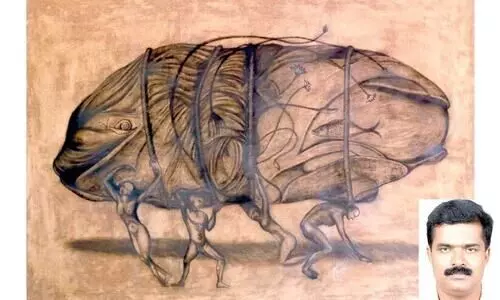 പരിസ്ഥിതി സന്ദേശം രേഖാചിത്രമായി; തോമസ് കുര്യന്‍റെ വര ദേശീയ പ്രദർശനത്തിന്