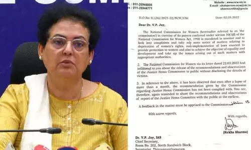 ഹേമ കമീഷൻ റിപ്പോർട്ട് പരസ്യപ്പെടുത്തണമെന്ന് ദേശീയ വനിത കമീഷൻ; ഇല്ലെങ്കിൽ നടപടിയെന്ന് മുന്നറിയിപ്പ്