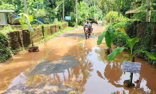 തകർന്ന റോഡിൽ വാഴനട്ട് പ്രതിഷേധം