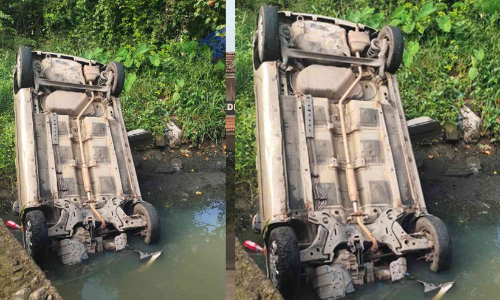 ഡ്രൈവിങ് പഠിക്കുന്നതിനിടെ കാര്‍ നിയന്ത്രണം വിട്ട് തോട്ടിലേക്ക് മറിഞ്ഞു