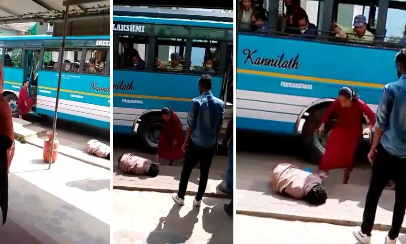 മദ്യപിച്ച് ബസിൽ കയറി ശല്യംചെയ്ത ആളെ കായികമായി നേരിട്ട് യുവതി
