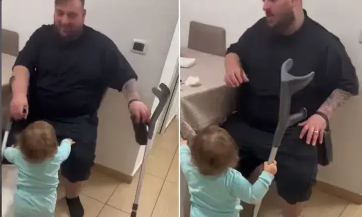 കാലൊടിഞ്ഞ അച്ഛനെ പരിചരിച്ച് രണ്ട് വയസുകാരി; ഈ വീഡിയോ കാണൂ