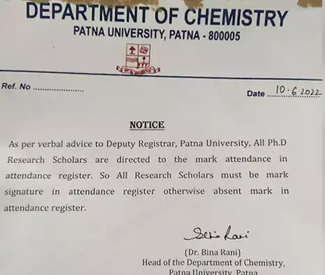 Patna Universitys attendance circular