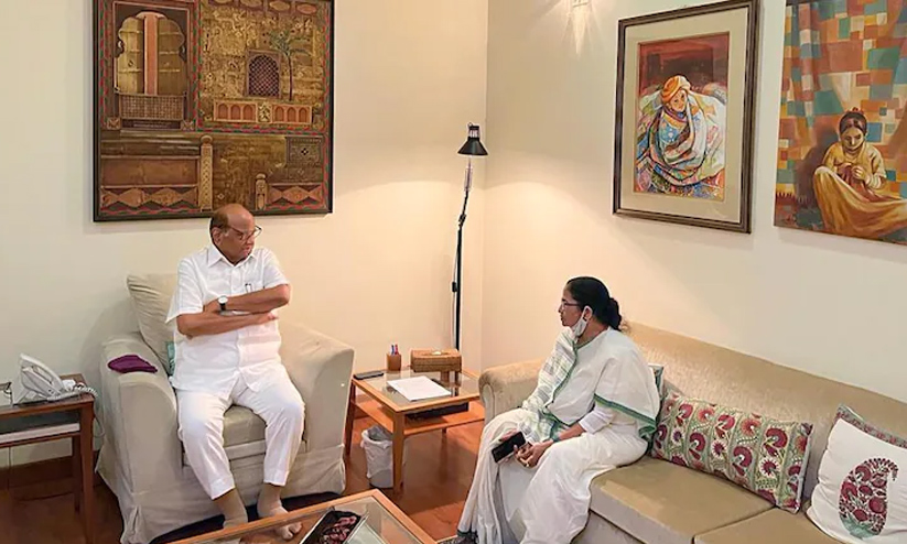 രാഷ്ട്രപതി തെരഞ്ഞെടുപ്പ്: അഭ്യൂഹങ്ങൾക്കിടെ പവാറിനെ സന്ദർശിച്ച് മമത രാഷ്ട്രപതി തെരഞ്ഞെടുപ്പ്: അഭ്യൂഹങ്ങൾക്കിടെ പവാറിനെ സന്ദർശിച്ച് മമത